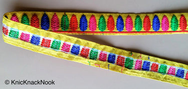 Yellow Trim With Green, Blue, Pink And Red Embroidery